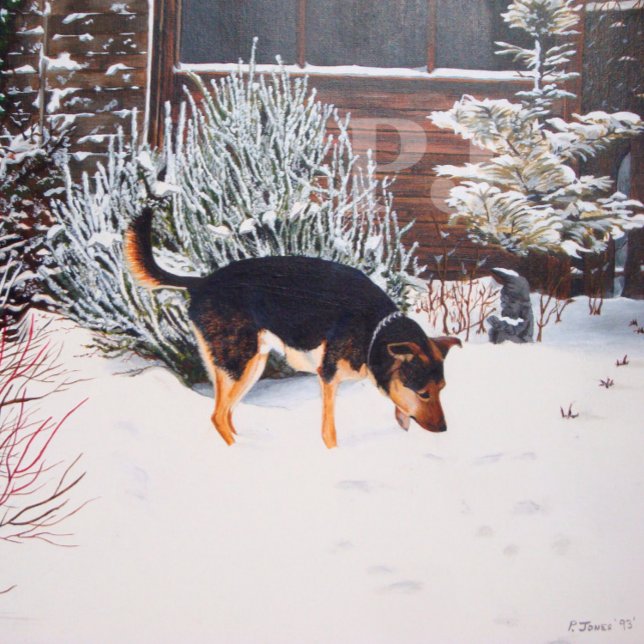 Winter snow scene with cute black and tan dog jigsaw puzzle (Creator Uploaded)