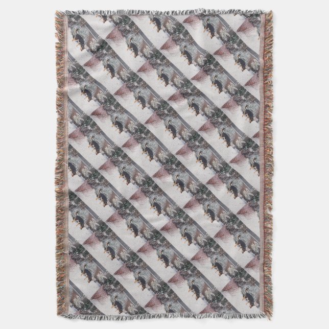 winter snow scene with cute black and tan dog throw blanket (Front Vertical)