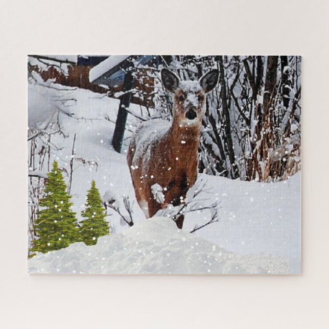 Winter Snow Scene with Mule Deer Wildlife Jigsaw Puzzle (Horizontal)