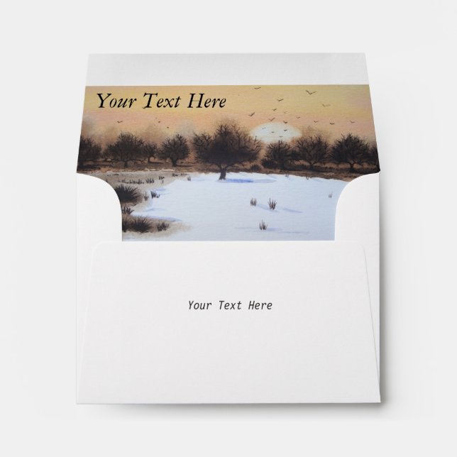 winter Snow scene woodland landscape art design Envelopes (Back (Bottom))