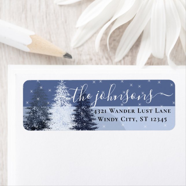 Winter Snow Simple Modern 3 Blue Christmas Trees (Insitu)