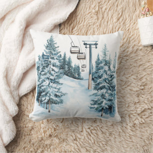 Winter Snow Ski Throw Pillow