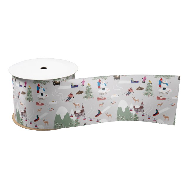 Winter Snow Skiing Mountain Ski Slopes Landscape Satin Ribbon (Spool)