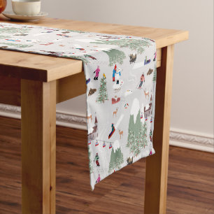 Winter Snow Skiing Mountain Ski Slopes Landscape Short Table Runner