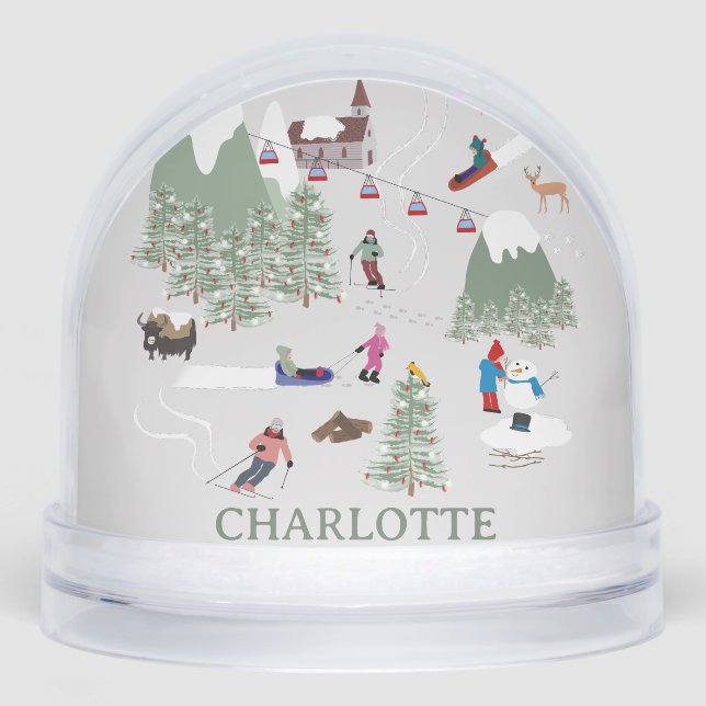 Winter Snow Skiing Mountain Ski Slopes Landscape Snowglobe (Front)