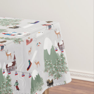 Winter Snow Skiing Mountain Ski Slopes Landscape Tablecloth