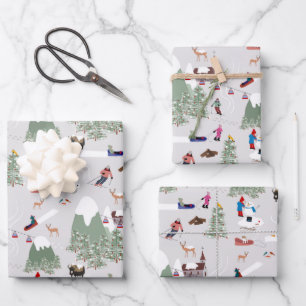 Winter Snow Skiing Mountain Ski Slopes Landscape Wrapping Paper Sheet