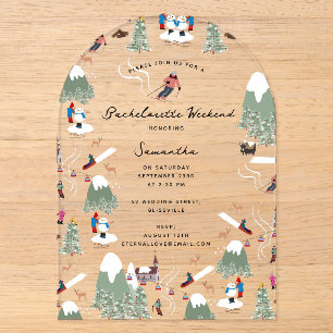Winter Snow Skiing Ski Bachelorette Weekend Acrylic Invitations