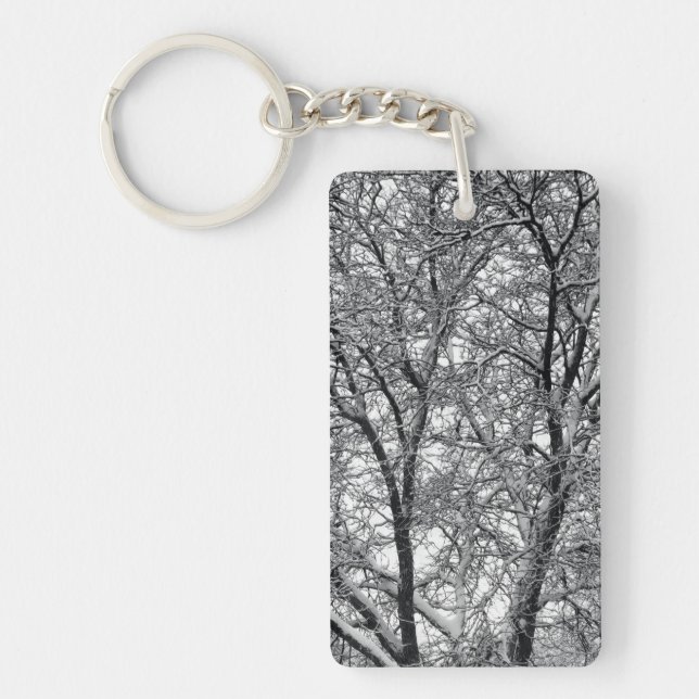 Winter Snow Tree Branches Photograph Keychain (Front)