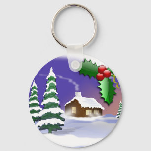 Winter Snow Trees Home Christmas Peace Destiny Keychain