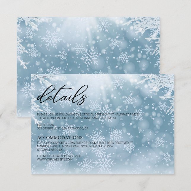 Winter Snow Wedding Details Card (Front/Back)