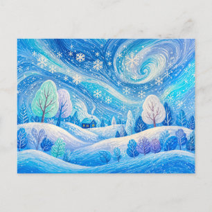 Winter Snow Whirl in Cozy Hill Landscape Postcard