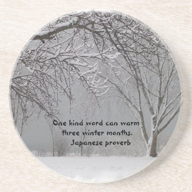 Winter Snow with Japanese Proverb Coaster (Front)