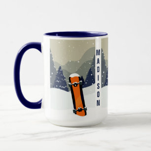 Winter Snowboard custom name mugs