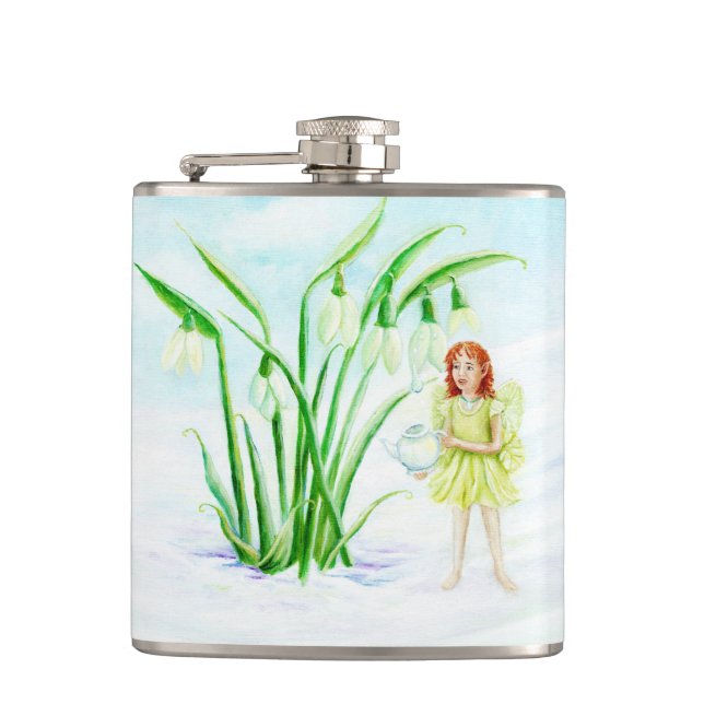 Winter Snowdrop Fairy Magic Hip Flask (Front)