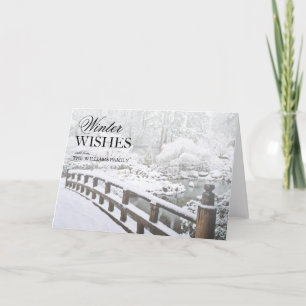 Winter snowfall on bridge in Garden, Portland Holiday Card