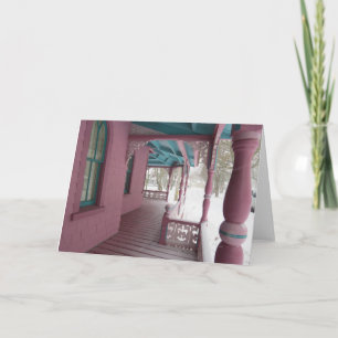 Winter Snowfall on Pink Porch - Martha's Vineyard Card