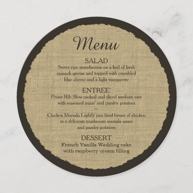 Winter Snowflake and Burlap Round Menu (Front)