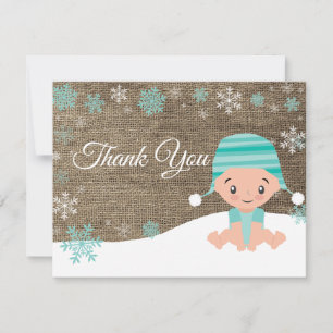 Winter Snowflake Aqua Thank You Card