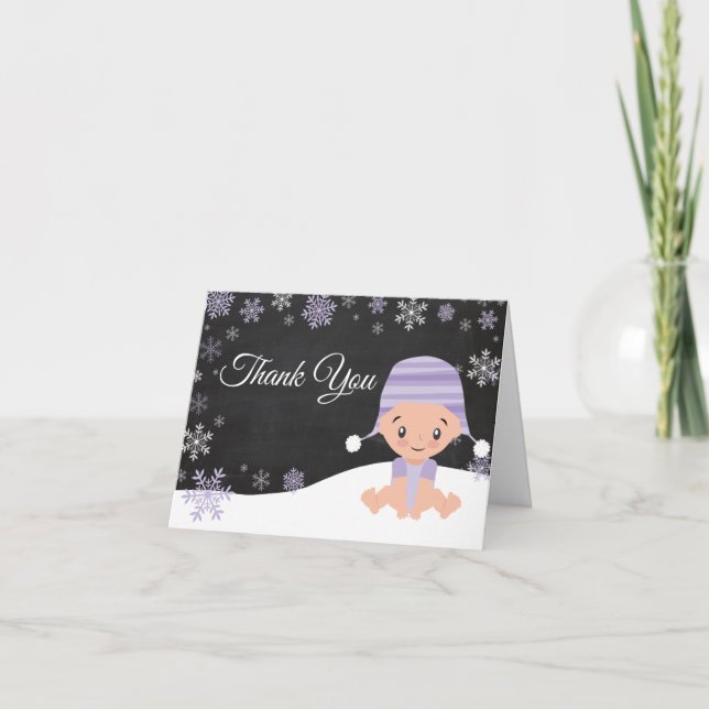 Winter Snowflake Baby Purple Thank You Card (Front)