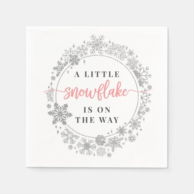 Winter Snowflake Baby Shower Cocktail Napkin (Front)