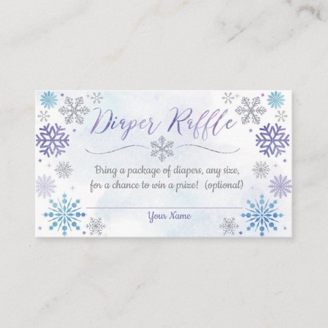 Winter Snowflake Baby Shower Diaper Raffle Card (Front)