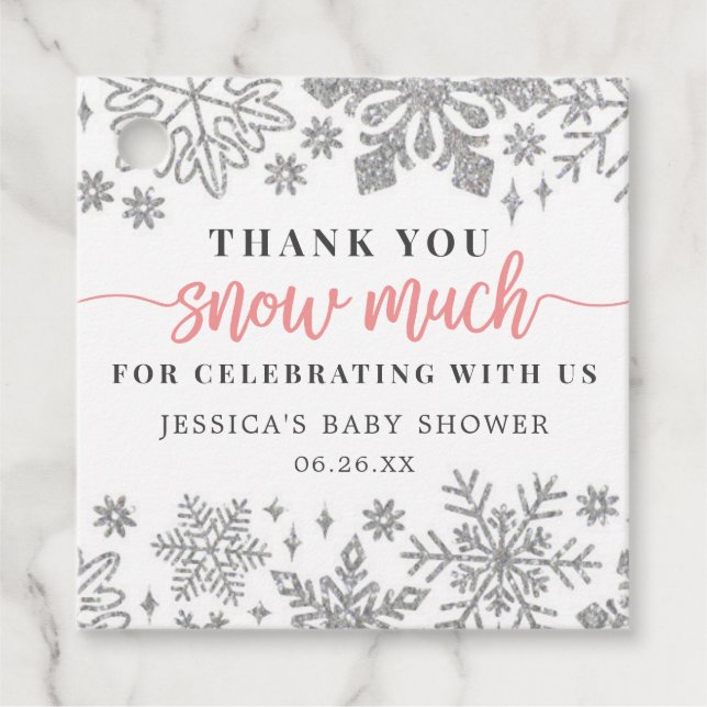 Winter Snowflake Baby Shower Favour Tag Pink (Front)