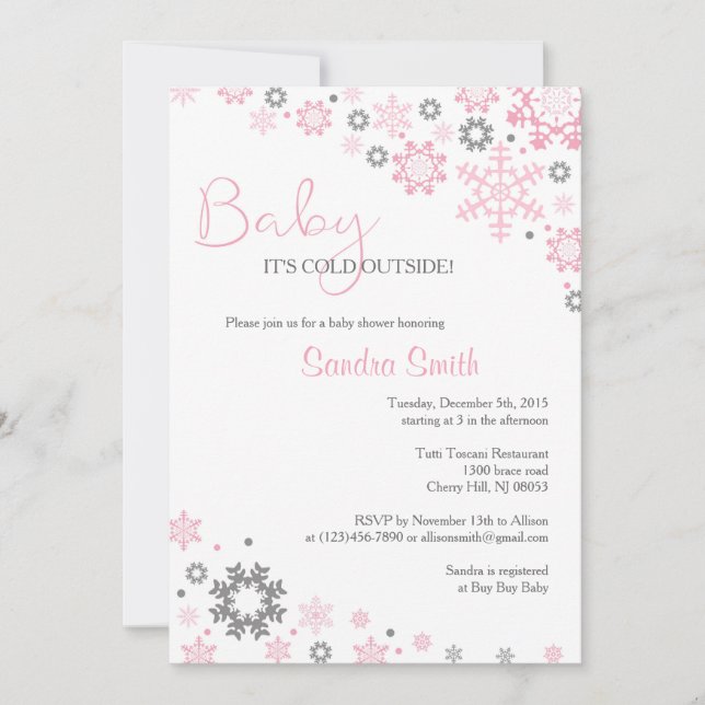 Winter Snowflake Baby Shower Invitations for Girls (Front)