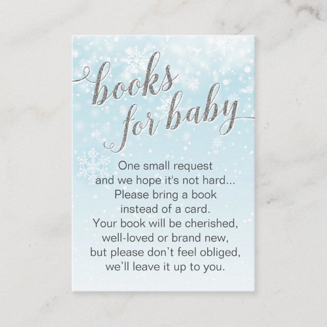 Winter Snowflake Blue Baby Boy Shower Book Request Enclosure Card (Front)