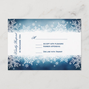 Winter Snowflake Blue Holiday Wedding RSVP Cards