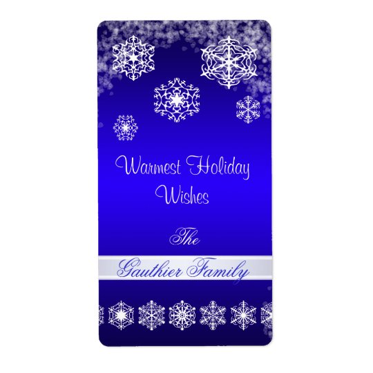 Winter Snowflake Blue Holiday Wine Label Shipping Label
