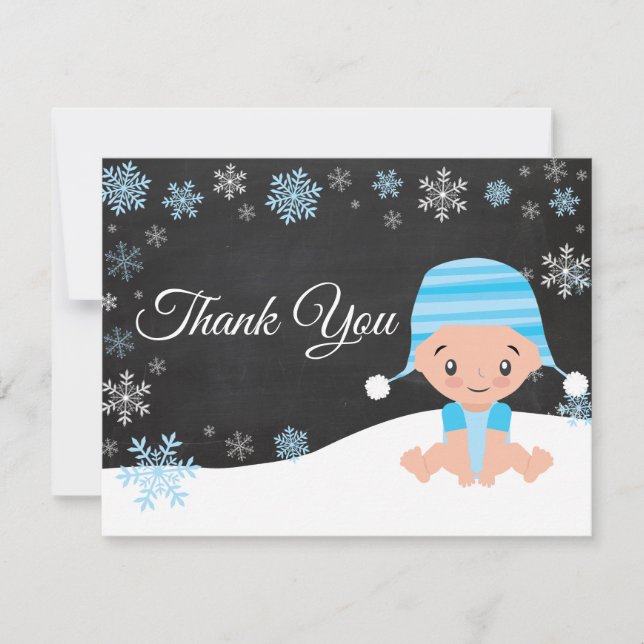Winter Snowflake Blue Thank You Card (Front)