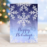 Winter Snowflake Blue Watercolor Business Holiday Card<br><div class="desc">Modern "Happy Holidays" corporate folded holiday card features a border pattern of white winter snowflakes and a wintery watercolor background design in cool shades of blue and purple. Personalize the custom text for your business and send out this year's holiday greetings with style.</div>