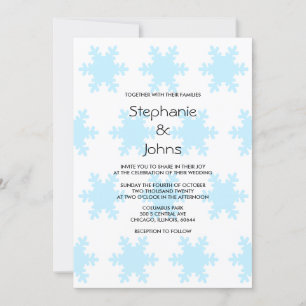 Winter Snowflake Blue White Trendy Elegant Wedding Invitation