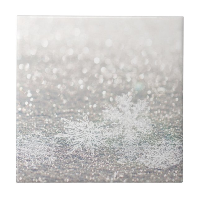 Winter Snowflake Bokeh Bling Tile (Front)