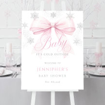 Winter Snowflake Bow Baby Shower Welcome Sign