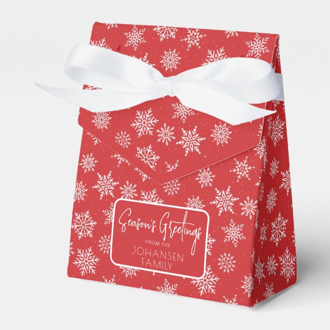 Winter Snowflake Christmas Red Holiday Greeting Favor Box (Front Side)