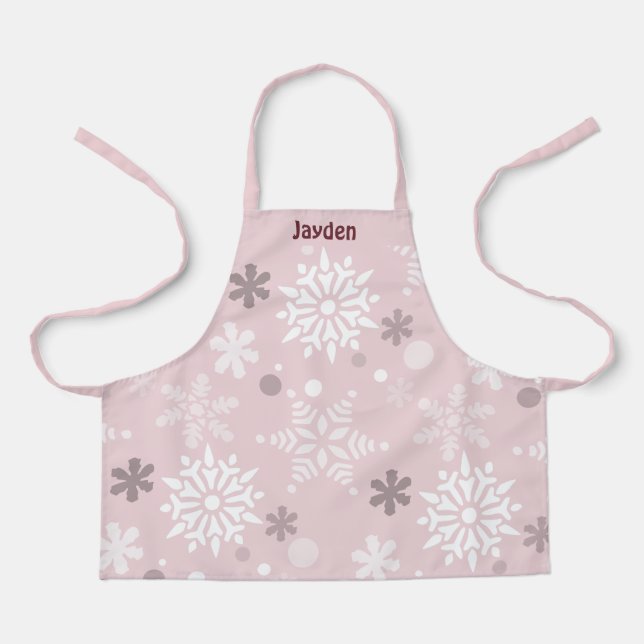 Winter Snowflake Crystal Christmas Pale Pink Apron (Front)
