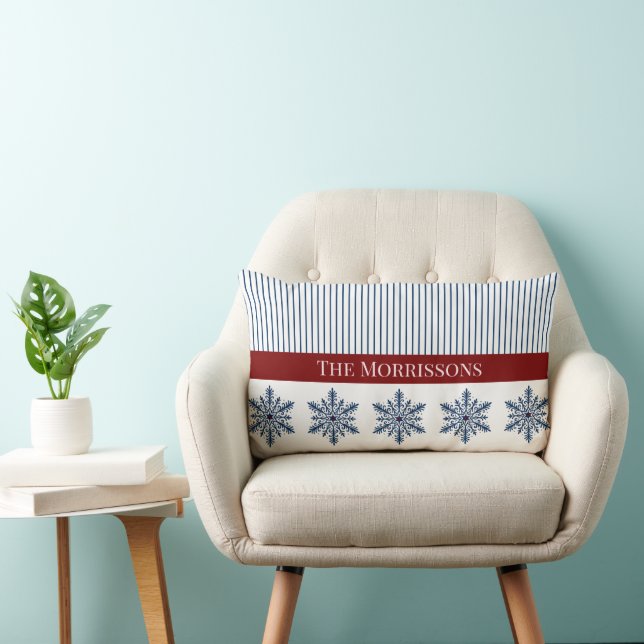 Winter Snowflake Decor with Stripes and Red Accent Lumbar Pillow (Chair)