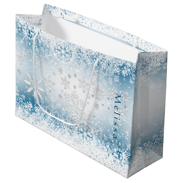 Winter Snowflake Design - Personalize  Large Gift Bag (Front Angled)