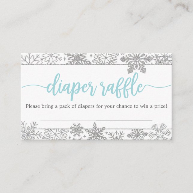 Winter Snowflake Diaper Raffle Baby Shower Card (Front)