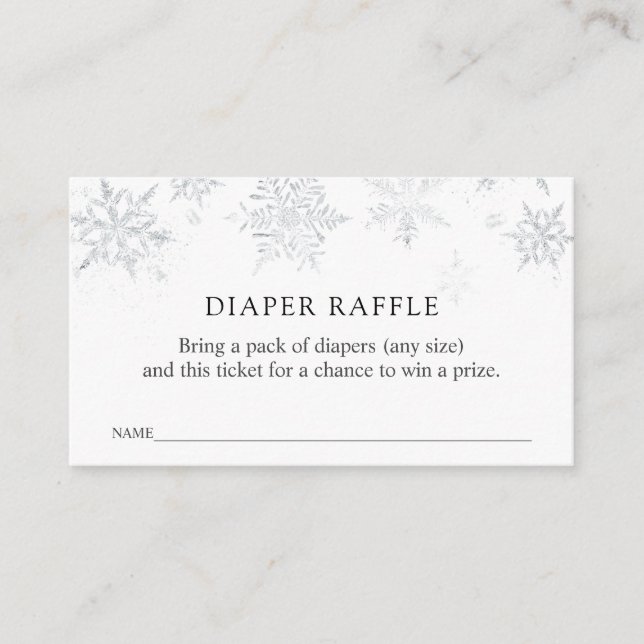 Winter Snowflake Diaper Raffle Ticket Enclosure Card (Front)