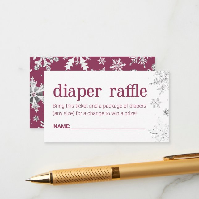 Winter Snowflake Diaper Raffle Ticket Enclosure Card (Front/Back In Situ)