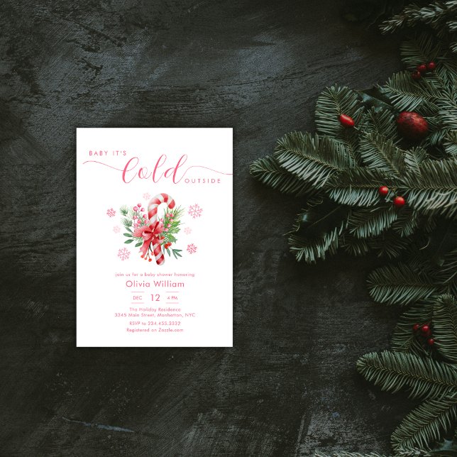 Winter Snowflake Festive Candy Cane Baby Shower  Invitation (Winter Snowflake Festive Candy Cane Baby Shower Invitation)