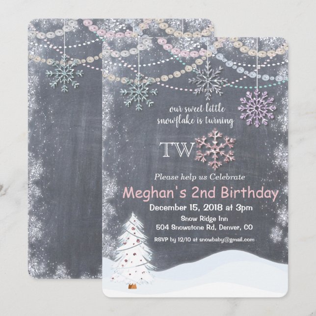 Winter Snowflake First 2nd Birthday Invitation (Front/Back)