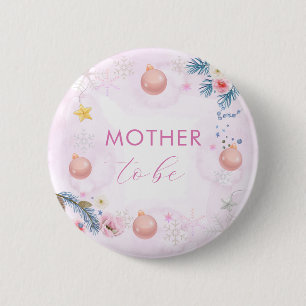 Winter Snowflake Floral Mother To Be Baby Shower  2 Inch Round Button