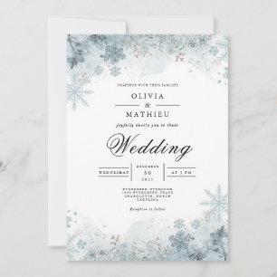 Winter Snowflake Floral Wedding Invitation
