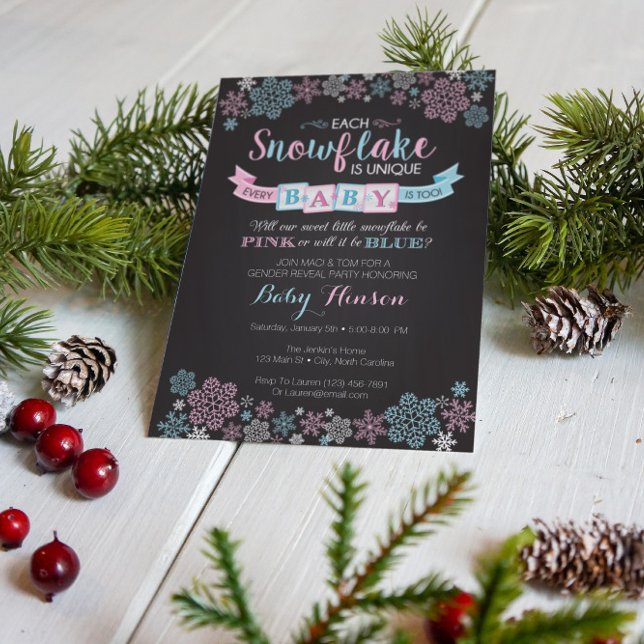 Winter Snowflake Gender Reveal Party Invitation (Creator Uploaded)