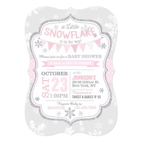 Winter Snowflake Glitter Baby Shower Invitation