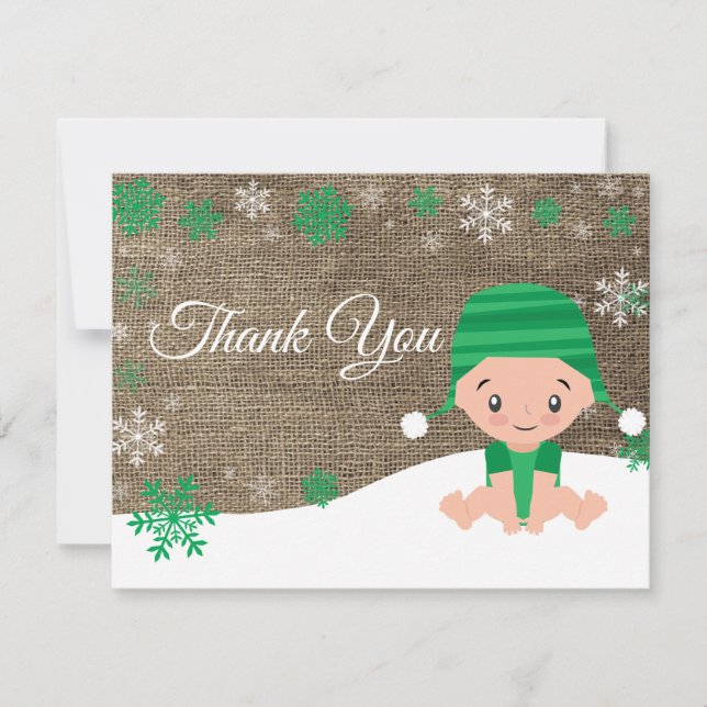 Winter Snowflake Green Thank You Card (Front)